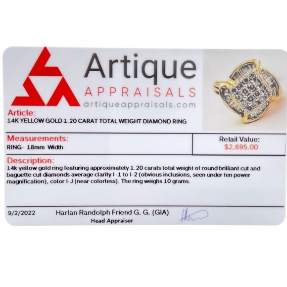 14K Yellow Gold 1.20CTTW Diamond Cocktail Ring SZ 7 - Picture 4 of 5